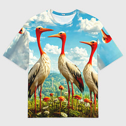 Мужская футболка оверсайз Аисты в горах