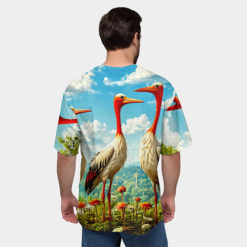 Мужская футболка оверсайз Аисты в горах / 3D-принт – фото 4