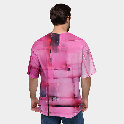 Мужская футболка оверсайз Чёрные пятна на розовом фоне абстракция / 3D-принт – фото 4
