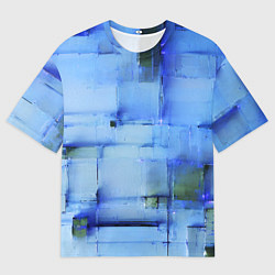 Футболка оверсайз мужская Чёрные пятна на синем фоне абстракция, цвет: 3D-принт