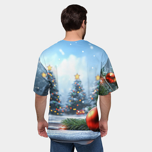 Мужская футболка оверсайз Новогодние елки и шар / 3D-принт – фото 4