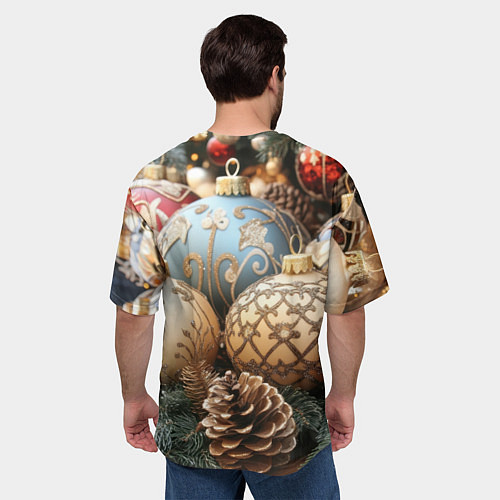 Мужская футболка оверсайз Большие новогодние шары / 3D-принт – фото 4