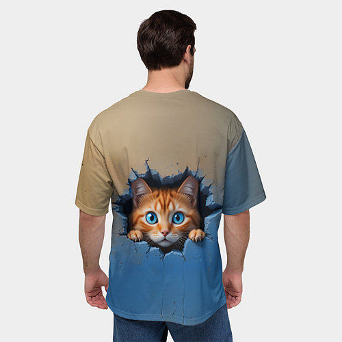 Мужская футболка оверсайз Выглядывающий котенок / 3D-принт – фото 4