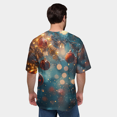 Мужская футболка оверсайз Новый год боке стиль / 3D-принт – фото 4