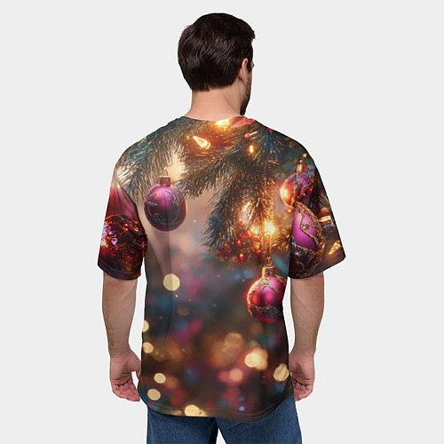 Мужская футболка оверсайз Фиолетовые новогодние шары / 3D-принт – фото 4