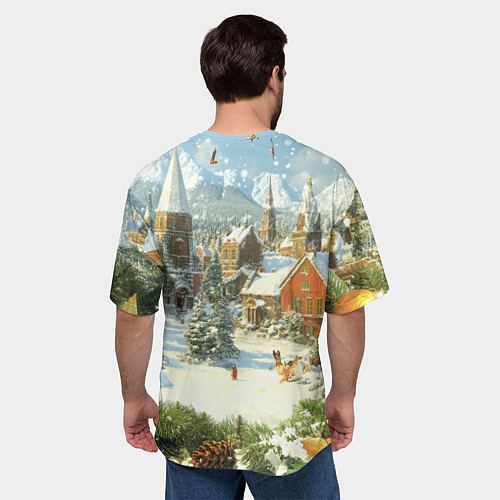 Мужская футболка оверсайз Фон рождества / 3D-принт – фото 4
