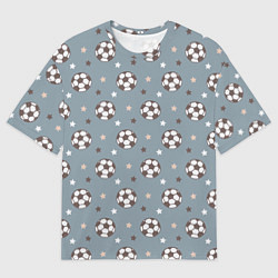 Футболка оверсайз мужская Футбольные мячи и звезды на голубом, цвет: 3D-принт