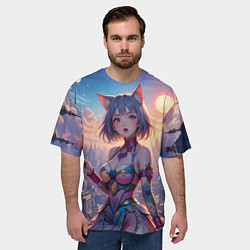 Футболка оверсайз мужская Аниме в фантастическом городе, цвет: 3D-принт — фото 2