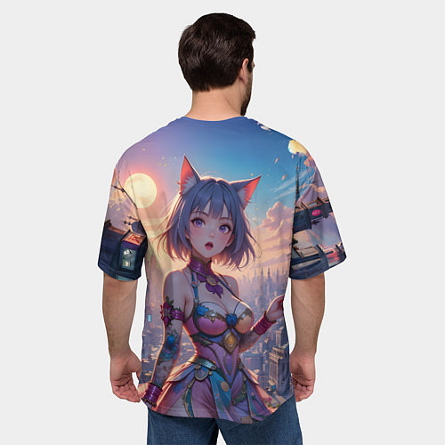 Мужская футболка оверсайз Аниме в фантастическом городе / 3D-принт – фото 4