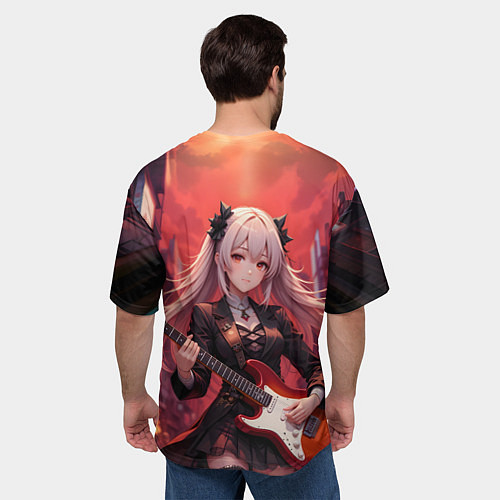 Мужская футболка оверсайз Девочка с электрогитарой аниме / 3D-принт – фото 4