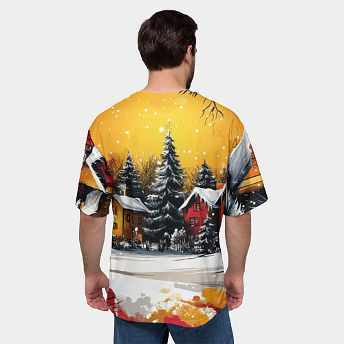 Мужская футболка оверсайз Новогодний двор / 3D-принт – фото 4
