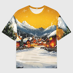 Футболка оверсайз мужская Ламповый новый год - домики, цвет: 3D-принт