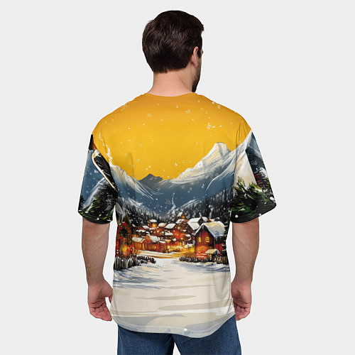 Мужская футболка оверсайз Ламповый новый год - домики / 3D-принт – фото 4