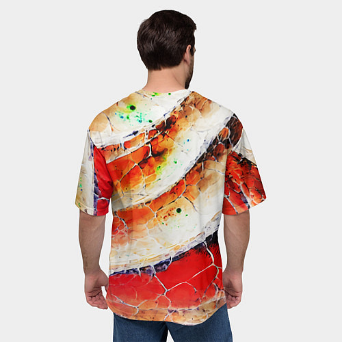 Мужская футболка оверсайз Красно-белая волнистая абстракция / 3D-принт – фото 4