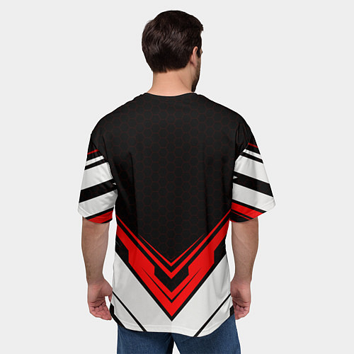 Мужская футболка оверсайз Exeed - красный симметричный / 3D-принт – фото 4