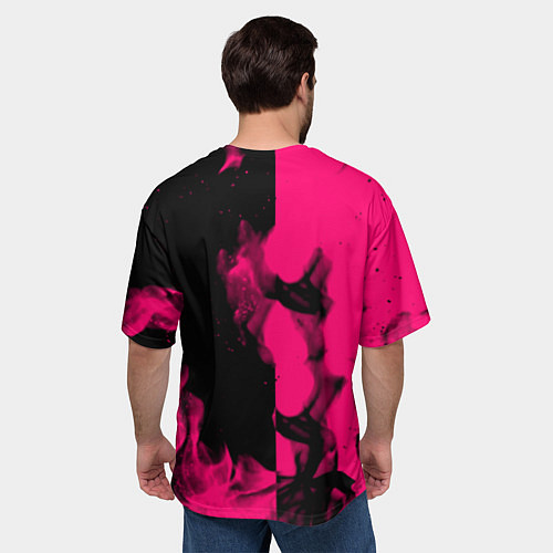 Мужская футболка оверсайз Monster energy fire pink / 3D-принт – фото 4