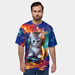Футболка оверсайз мужская Удивительный мир котёнка игромана, цвет: 3D-принт — фото 2