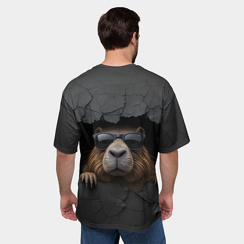 Мужская футболка оверсайз Капибара в стене / 3D-принт – фото 4