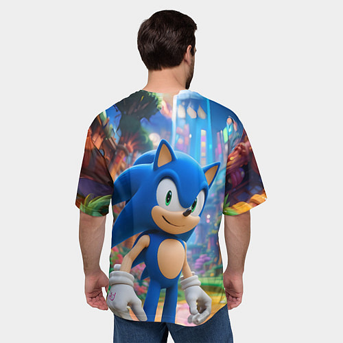 Мужская футболка оверсайз Sonic красочный мир / 3D-принт – фото 4