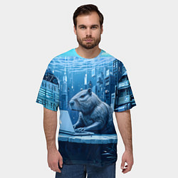 Футболка оверсайз мужская Капибара программист под водой, цвет: 3D-принт — фото 2