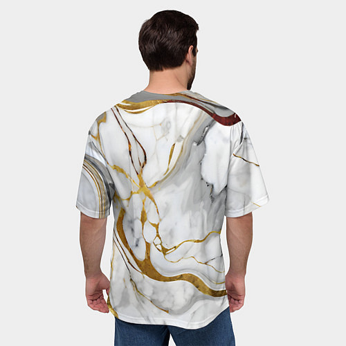 Мужская футболка оверсайз Жёлто-белый мрамор / 3D-принт – фото 4