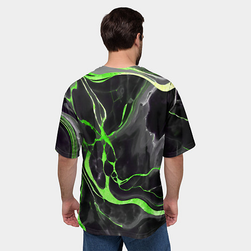 Мужская футболка оверсайз Зелёно-чёрный мрамор / 3D-принт – фото 4