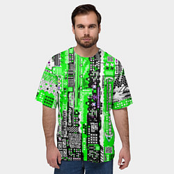 Футболка оверсайз мужская Киберпанк паттерн зелёный, цвет: 3D-принт — фото 2