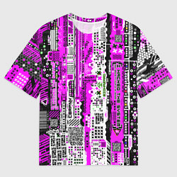 Мужская футболка оверсайз Киберпанк паттерн фиолетовый