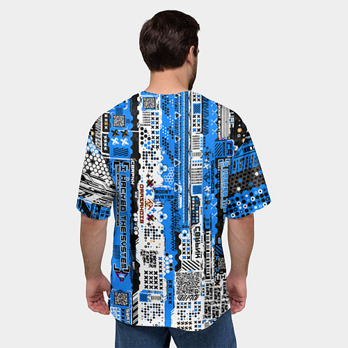 Мужская футболка оверсайз Киберпанк паттерн синий / 3D-принт – фото 4