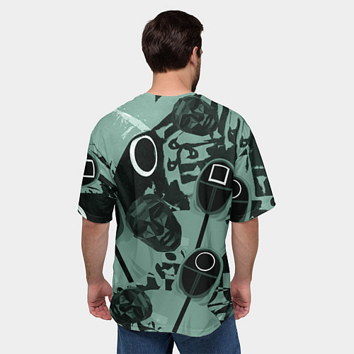 Мужская футболка оверсайз Игра в кальмара маска ведущего и стражников / 3D-принт – фото 4