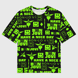 Мужская футболка оверсайз Bon Jovi кислотный паттерн
