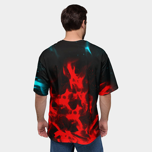 Мужская футболка оверсайз Portal flame steel game / 3D-принт – фото 4