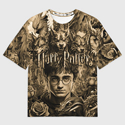 Футболка оверсайз мужская Гарри Поттер и волшебные существа в стиле тату, цвет: 3D-принт