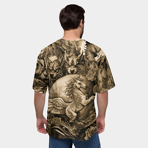 Мужская футболка оверсайз Гарри Поттер и волшебные существа в стиле тату / 3D-принт – фото 4