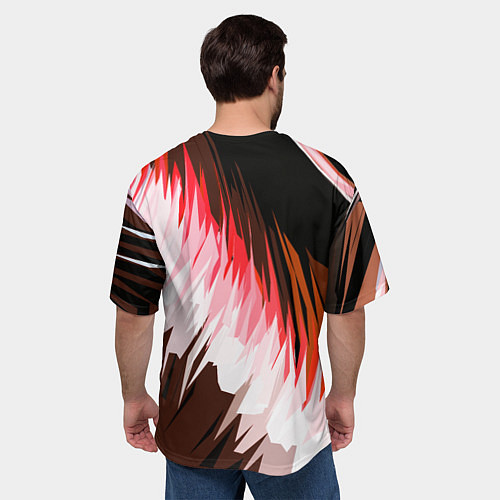 Мужская футболка оверсайз Красно-белая абстракция на чёрном фоне / 3D-принт – фото 4