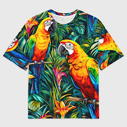 Футболка оверсайз мужская Попугайчики ара в джунглях, цвет: 3D-принт