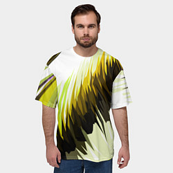 Футболка оверсайз мужская Чёрно-жёлтые острые полосы на белом фоне, цвет: 3D-принт — фото 2