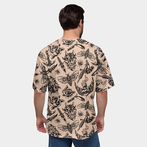 Мужская футболка оверсайз Татуировка с цикадой и демоном Они - паттерн / 3D-принт – фото 4