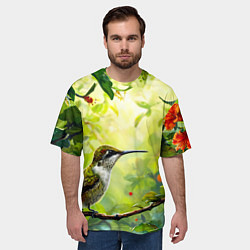 Футболка оверсайз мужская Колибри в цветах, цвет: 3D-принт — фото 2