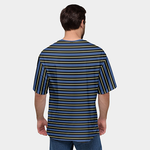 Мужская футболка оверсайз Тёмно-синий с бежевой полосой / 3D-принт – фото 4