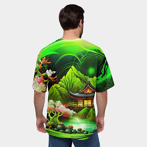 Мужская футболка оверсайз Природа Японии в зеленых цветах / 3D-принт – фото 4