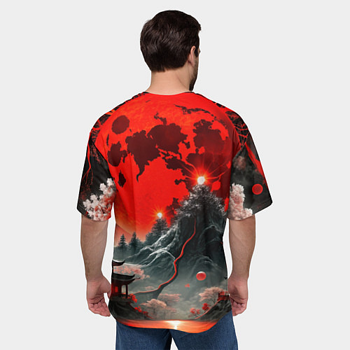 Мужская футболка оверсайз Японская черная гора / 3D-принт – фото 4
