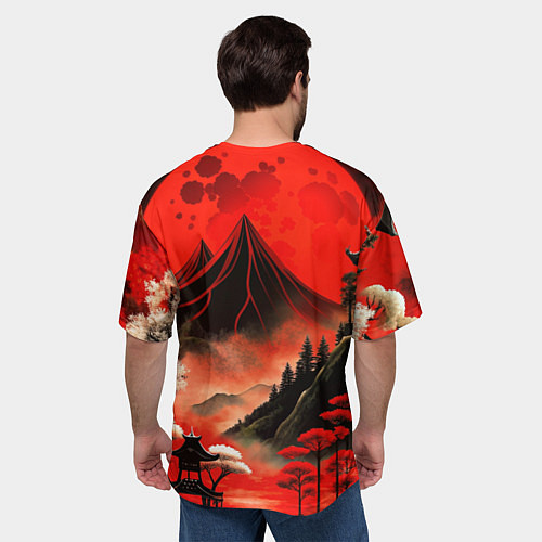 Мужская футболка оверсайз Япония природа в красном цвете / 3D-принт – фото 4
