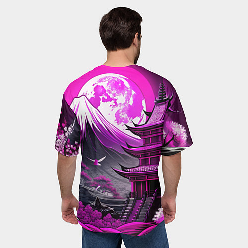 Мужская футболка оверсайз Япония гора в фиолетовом свете / 3D-принт – фото 4