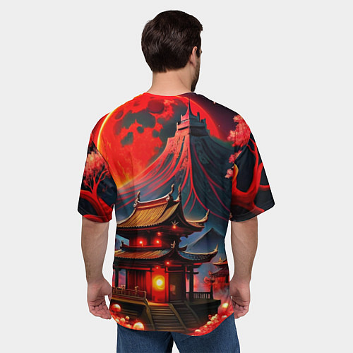Мужская футболка оверсайз Japan red nature / 3D-принт – фото 4