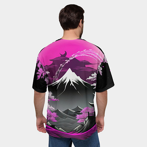 Мужская футболка оверсайз Япония природа в коллаже / 3D-принт – фото 4