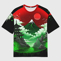 Футболка оверсайз мужская Япония красно-зеленая природа, цвет: 3D-принт