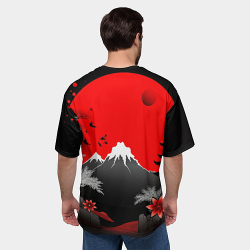 Мужская футболка оверсайз Японская гора и красная луна / 3D-принт – фото 4