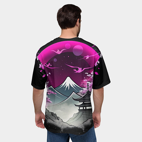 Мужская футболка оверсайз Горы и сакура в Японии / 3D-принт – фото 4