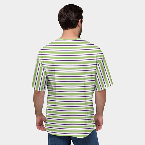 Мужская футболка оверсайз Зелёный с фиолетовой полосой / 3D-принт – фото 4